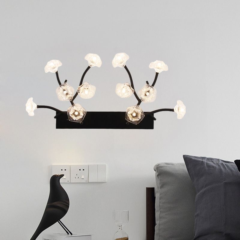 Blossom Clear Glass Wall Light Modern 12 Lights Black Sconce Lighting for Bedroom