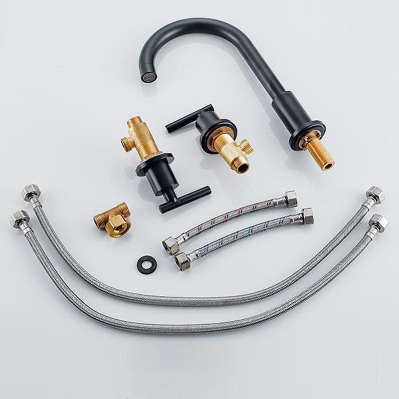 High-Arc Sink Faucet 3 Hole Lever Handle Bathroom Faucet with Water Hose