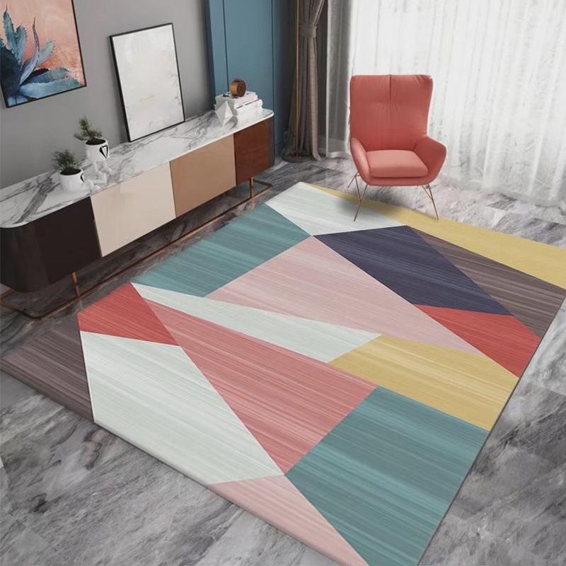 Minimalist Geometric Printed Carpet Non-Slip Backing Area Rug Polyster Rug for Living Room