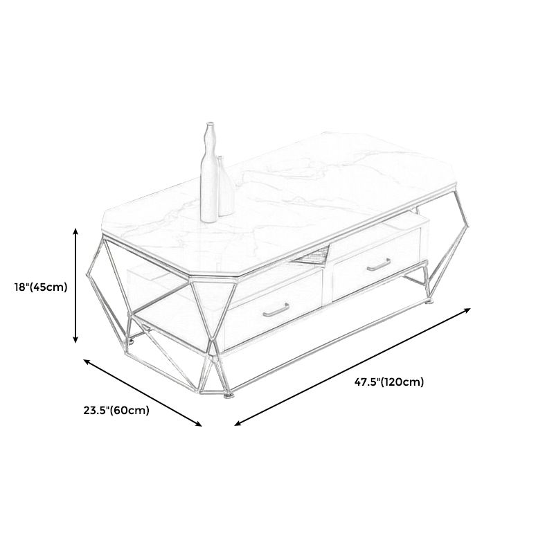 Modern Slate Geometric Coffee Table Gold Metal Frame Coffee Table with Storage