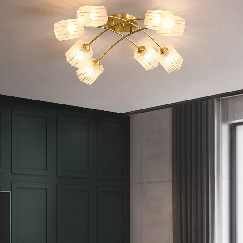 Plafond semi-flush en laiton brossé clair de plafond léger en verre givré en verre rectangulaire de plafond pendentif avec branche légère réglable