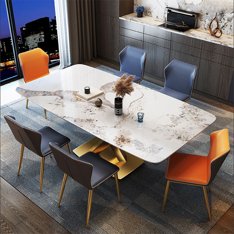 Glam Dining Set 1/2/5/7 Pcs Gold Sintered Stone Top Table with Wingback Side Chairs