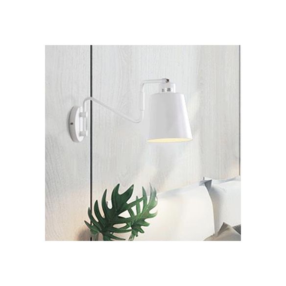 1 Bulb Wall Sconce Modern Style Bucket Metal Sconce Wall Lighting with Adjustable Arm in White for Corridor