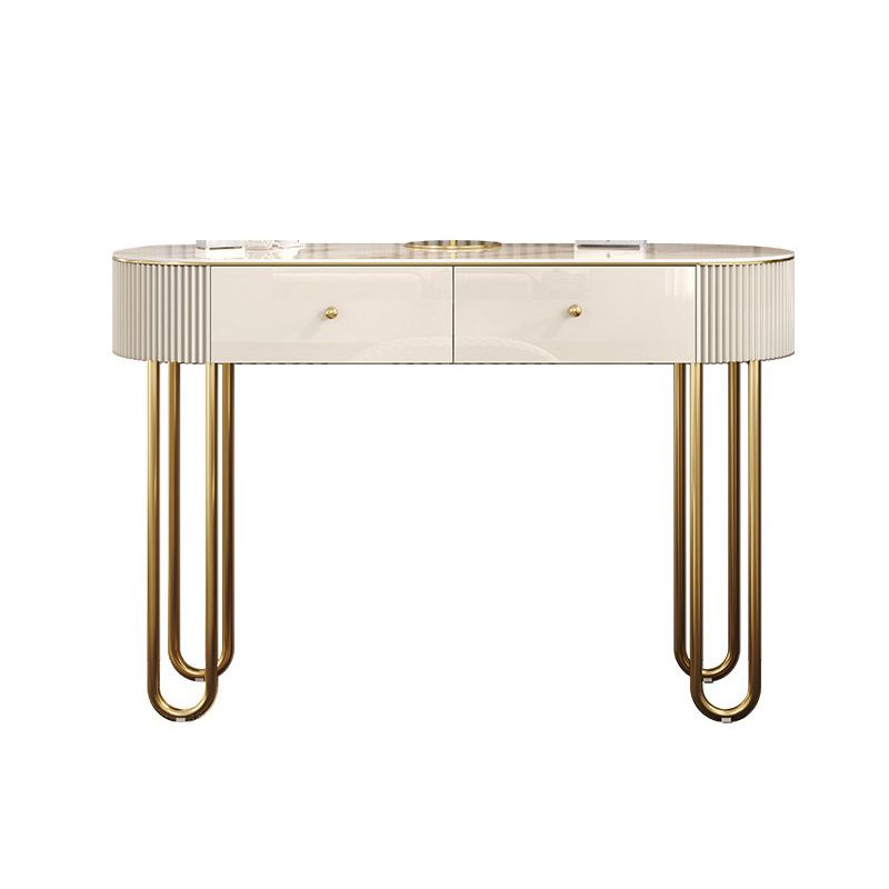 Glam Wood Vanity Dressing Table 2-Drawer Slate Top Make-up Vanity
