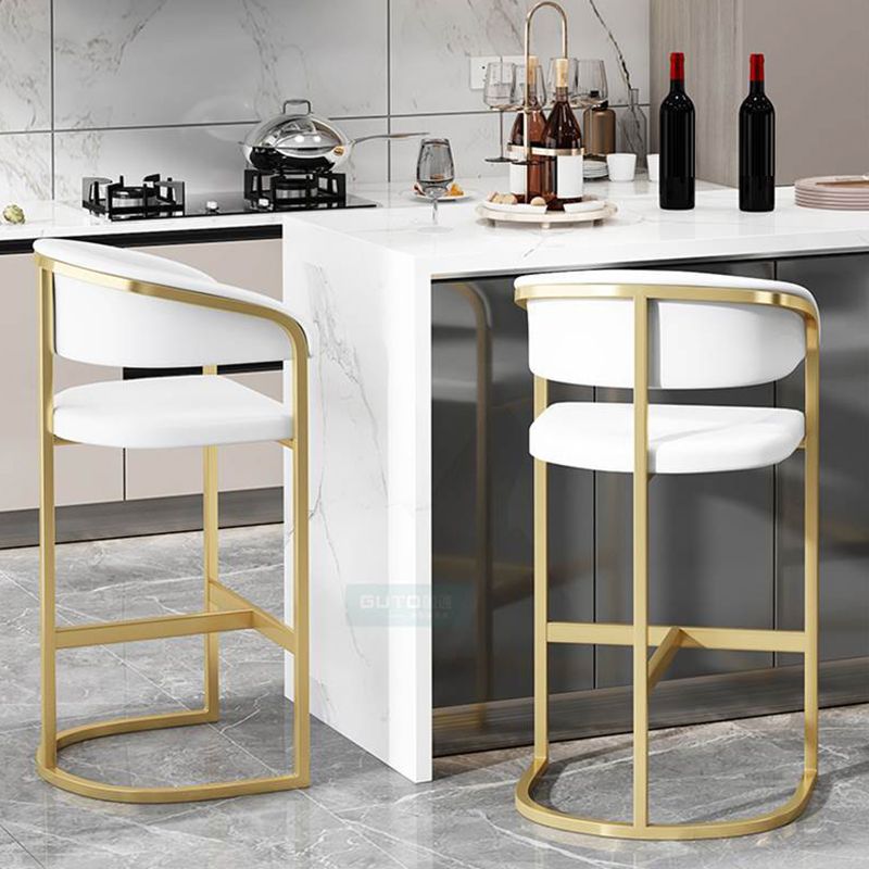 Glam Armrest Backrest Counter Stool Iron Bar Stool with Leather Cushion and Pedal