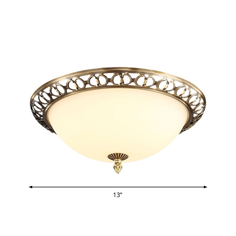 Brass Finish 2 - Testa Soffitto Montaggio Light Antico Stile Frosted Glass Dome Flush Mount, 13 "/15" /19.5 " Wide