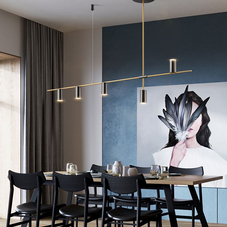 Dinning Room Island Lighting Fixture Modern Chandelier Light Fixture with Linear Metal Shade