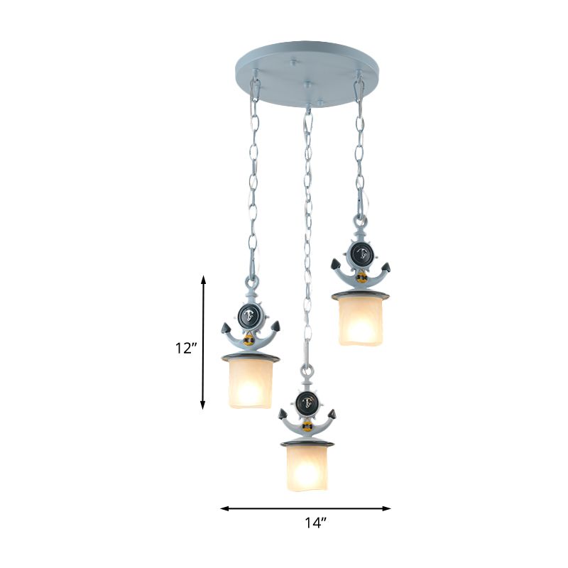 Bambini cluster cilindrici cluster a sospensione luminosa vetro opale 3 lampadine camera da letto giù illuminazione in blu con baldacchino rotondo/lineare