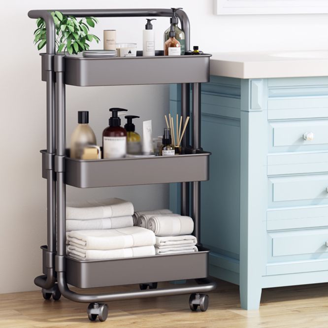 Modern Metal Frame Etagere Bookshelf White and Black Bookcase with Caster Wheels