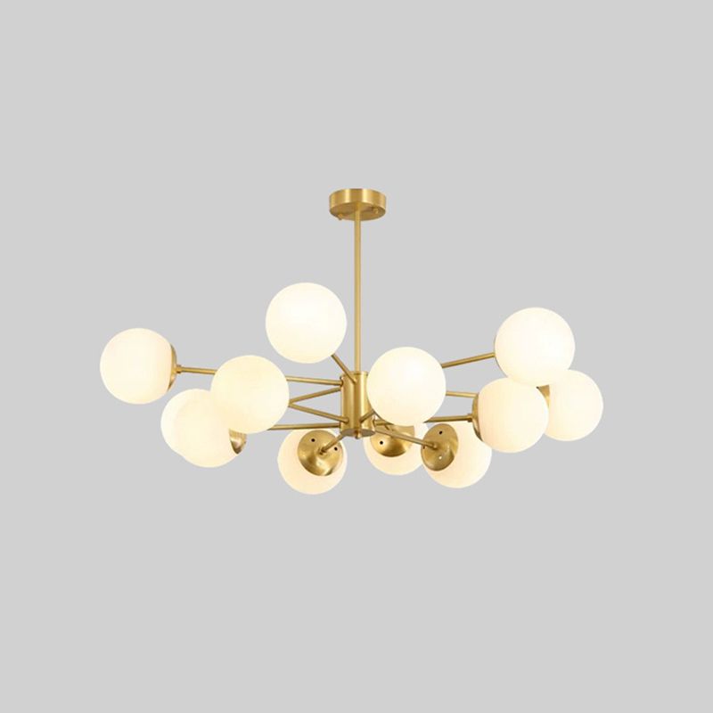 Brass Nordic Chandelier Globe Multi Light Hanging Light with Glass for Restaurant