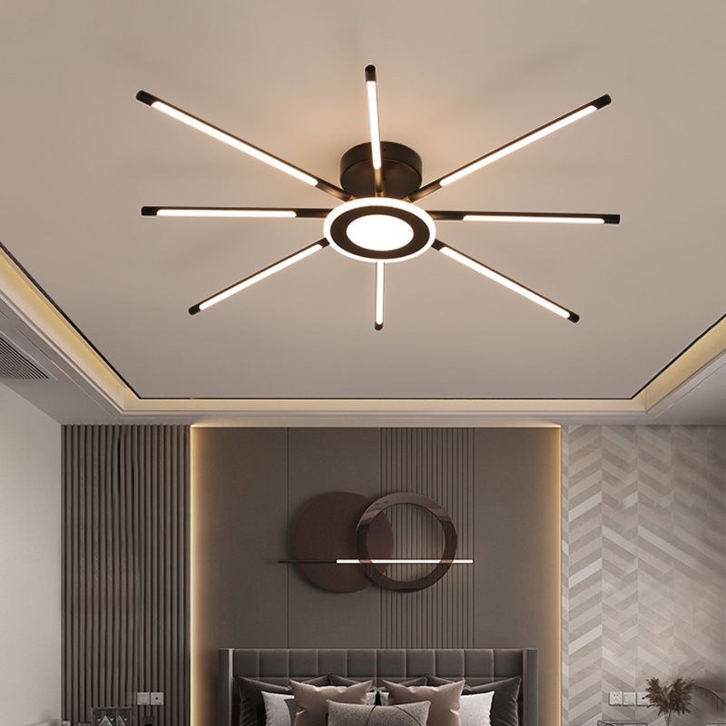 Modern Creative LED Semi Flush Mount Acrylic Linear Ceiling Light in Black and Gold
