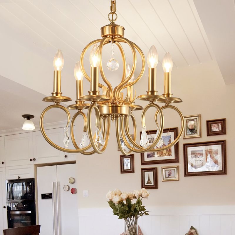 Éclairage de lustre en or en métal nordique 6/8 bulbes suspendus plafond avec bras incurvé