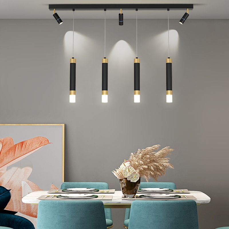 Metal Linear Hanging Lamps Simplicity Pendant Light Fixture in Black