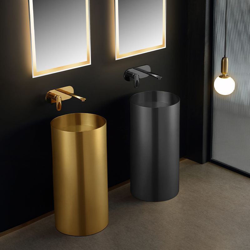 Contemporary Bathroom Sink with Faucet Round Metal Pedestal Bathroom Sink