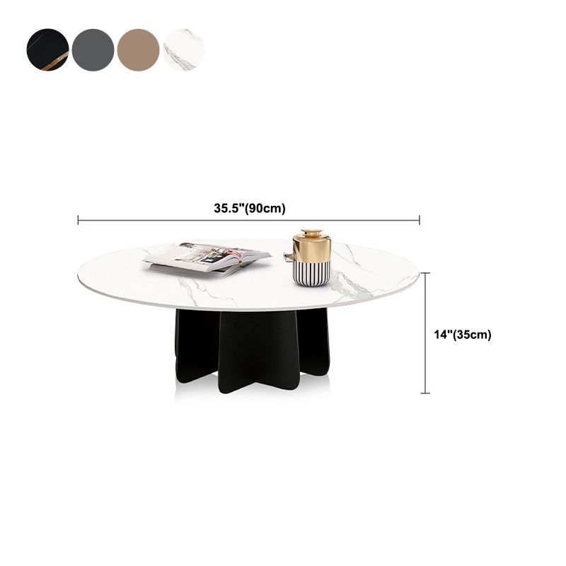 13.7"H Modern Metal Abstract Glass/slate Round Top Coffee Table