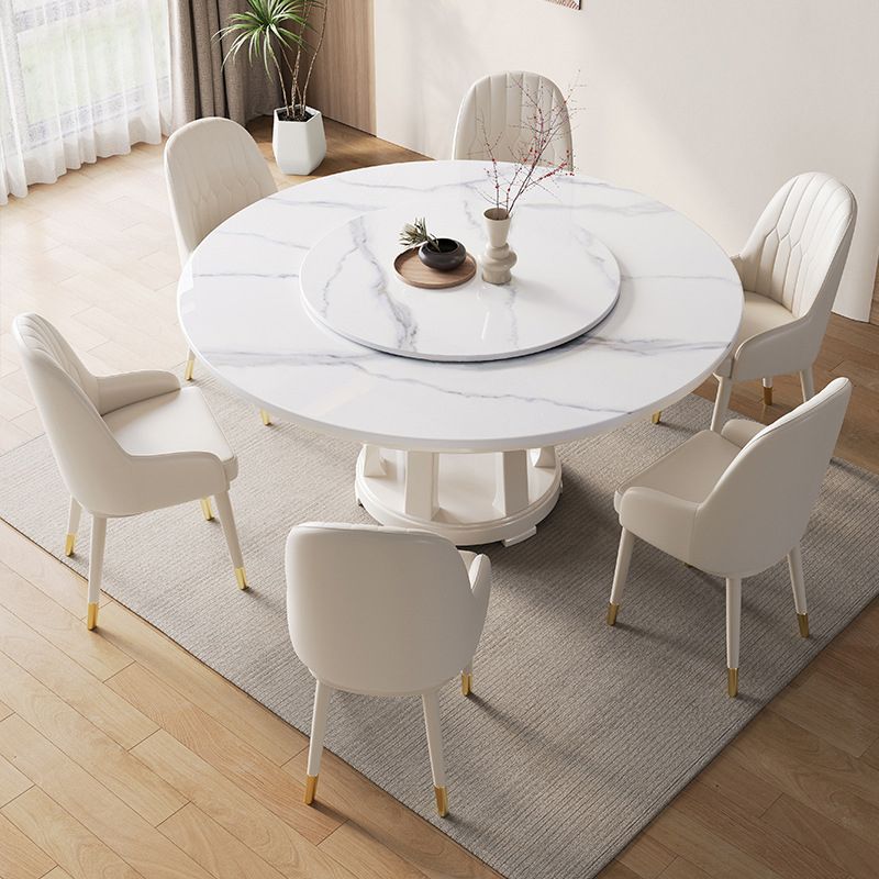 Glam Dining Table Turntable Pedestal Dining Table for Kitchen