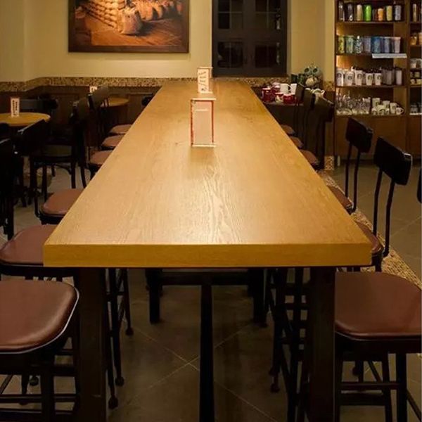 Brown Modern Style Bar Table in Solid Wood and Metal Bar Table, Only Table