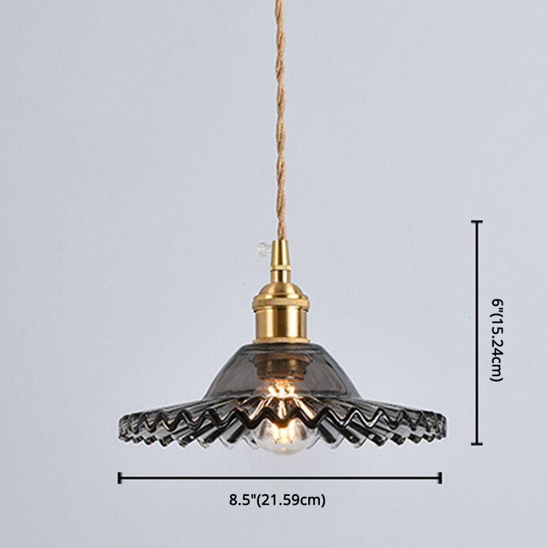 Vintage Industrial Scalloped Edge Pendant Light 1 Light Glass Hanging Light for Living Room
