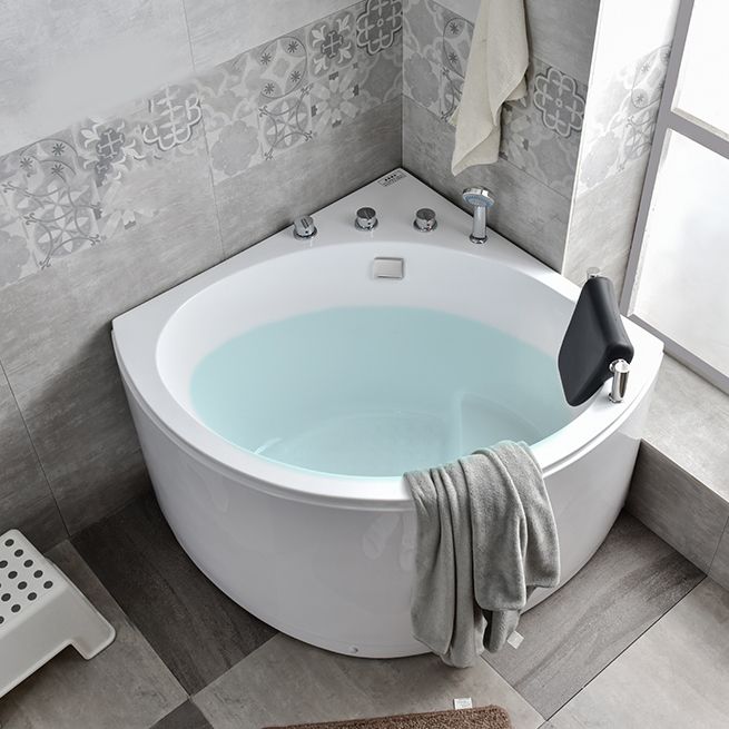 Corner Acrylic Bathtub Soaking White Modern Back to Wall Bath