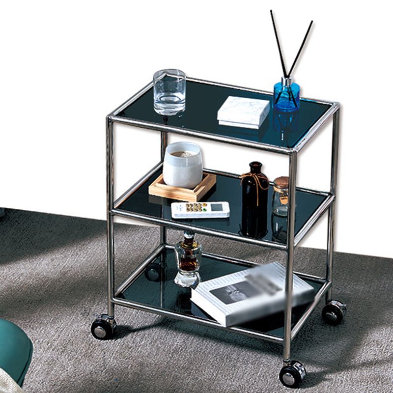 Rectangular Glass Shelf Included Side Table with Casters - 22"/23.6"/25.6" H