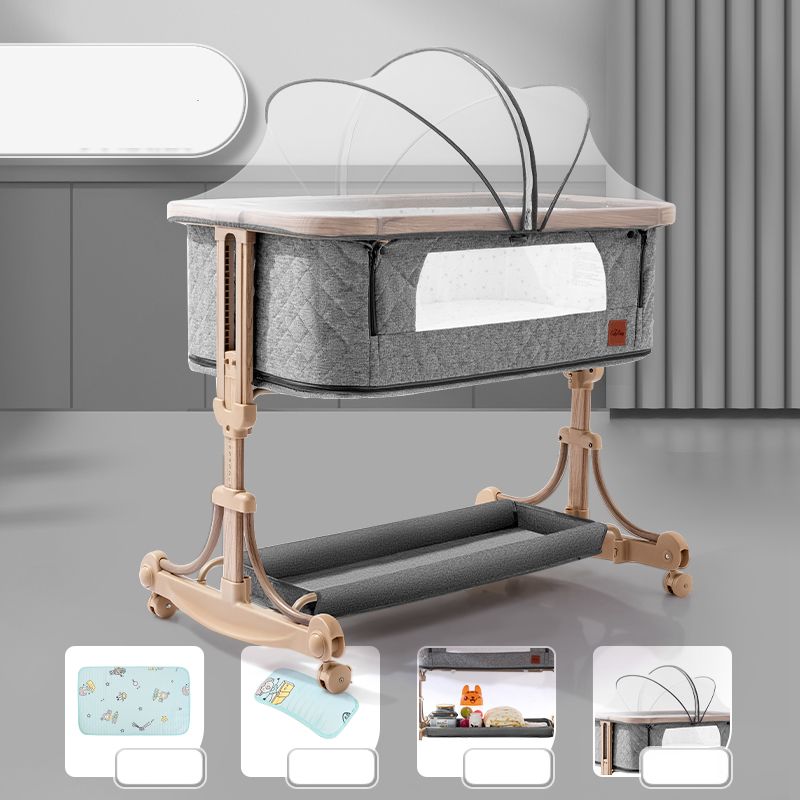 Metal Rectangle Bedside Crib Gliding Folding Crib Cradle for Baby and Toddler
