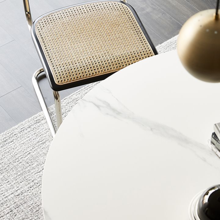 Contemporary Round Dining Table Sintered Stone Table with Brass Tulip Base