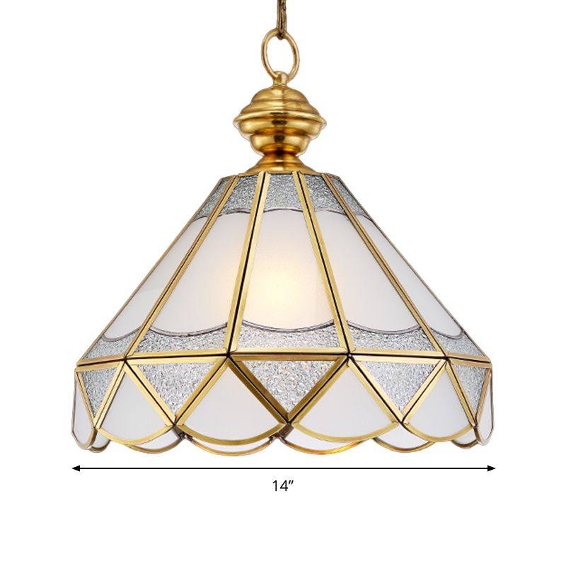 Gold Scallop Pendant Lamp Traditional Frosted Glass 1 Light Living Room Ceiling Light Fixture