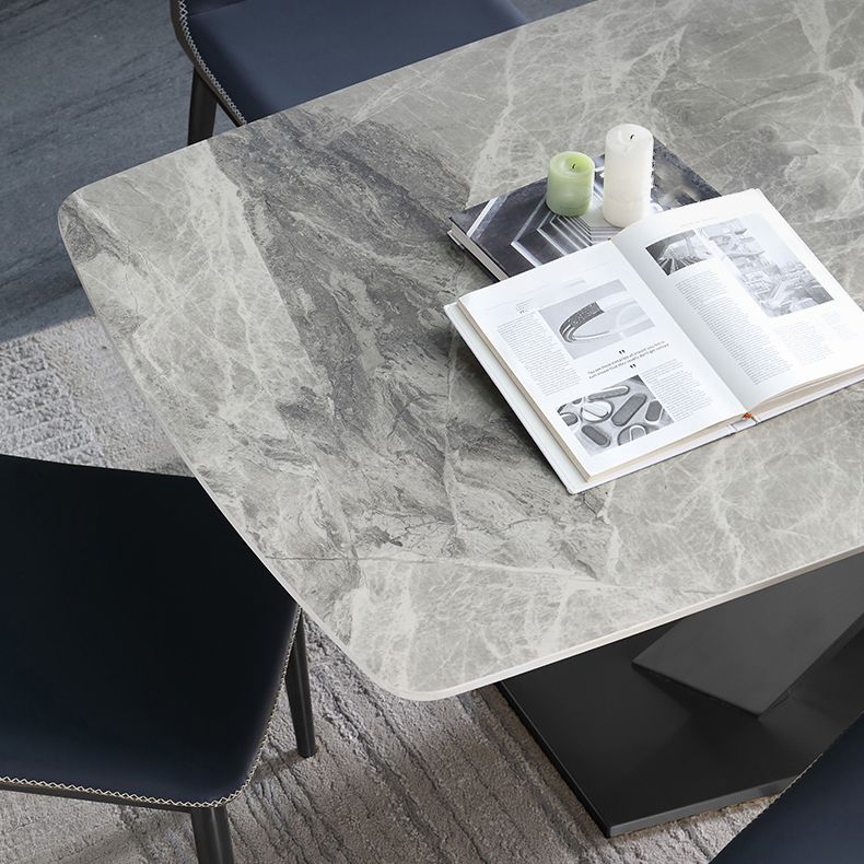 Conjunto de comedor estándar gris contemporáneo forma rectangular de piedra sinterizada juego de comidas para cocina