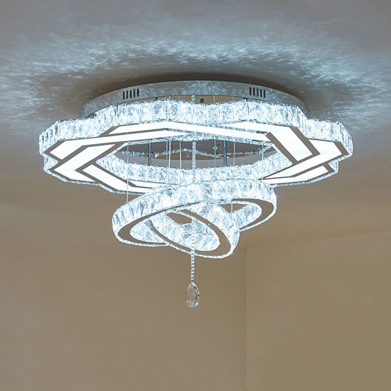Circular Crystal LED Ceiling Lighting Contemporary Hotel Flush Mounted Lamp in Polished Chrome