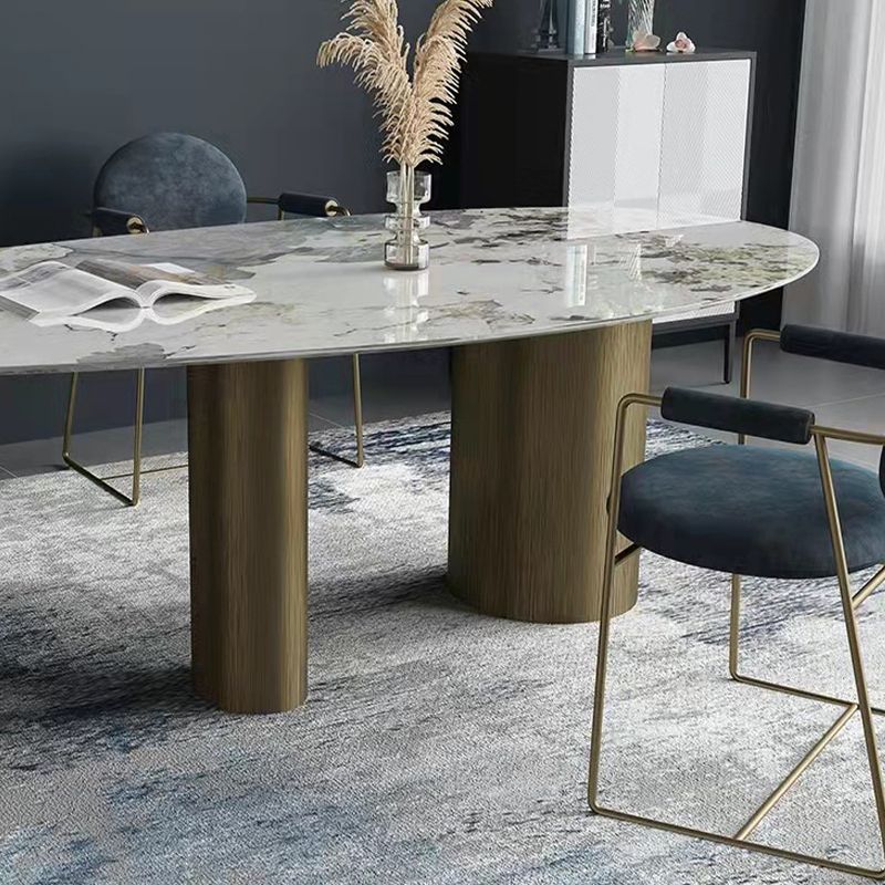 Luxury Sintered Stone Top Dining Table Oval Kitchen Table with 3 Legs in Gold