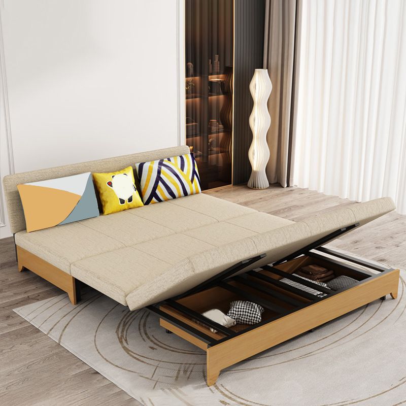 Contemporary 33.46" H Cotton Blend Armless Sleeper Sofa Bed in Beige