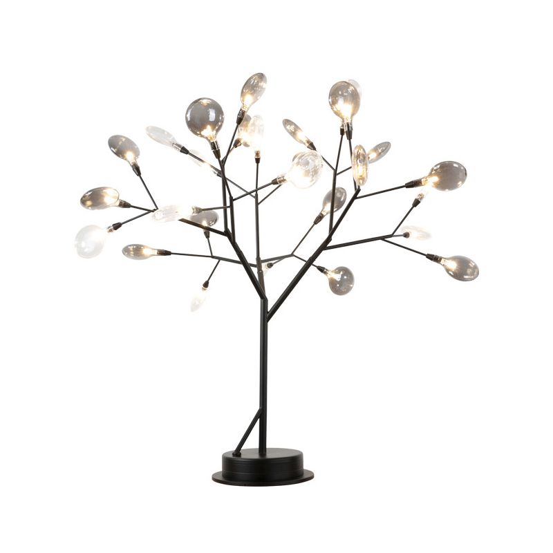 Lampada da tavolo con rami metallici Lampada da tavolo moderna a LED nera a 27 luci con paralume in vetro grigio fumo a foglia