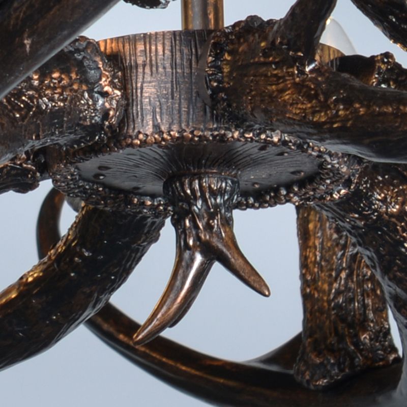 Black 3/6/8 Lights Chandelier Lighting Rustic Resin Conical Pendant Lamp with Faux Antler for Bedroom