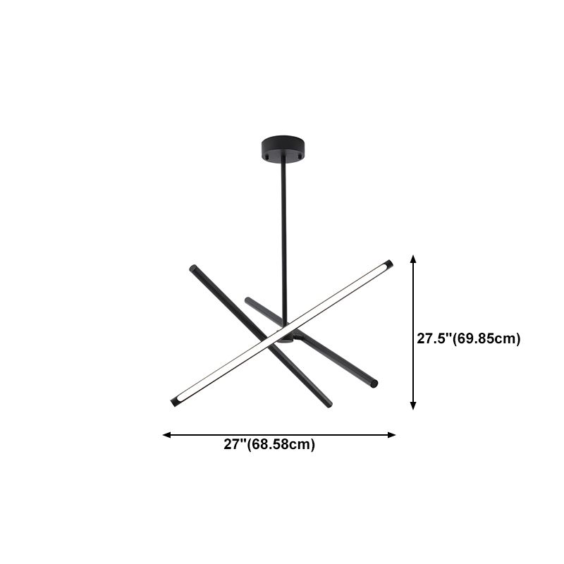 3-Light Black Hanging Light Minimalism Style Linear Shape Metal Chandelier Light