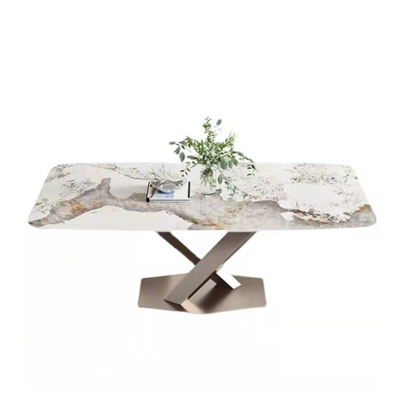 Sintered Stone Dining Table Modern Gold Furniture with Pedestal Steel Base