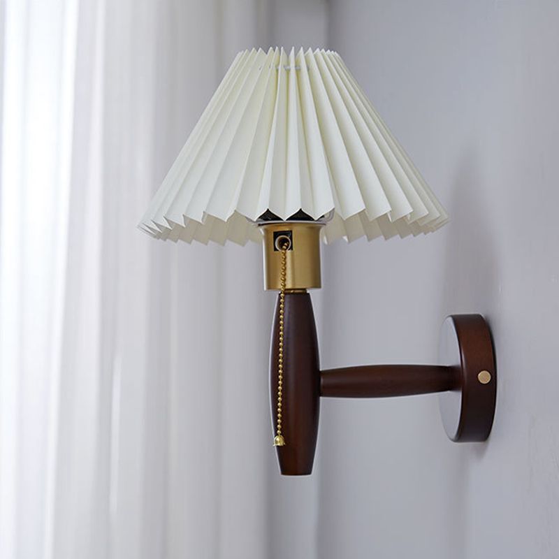 Contemporary Wooden Wall Light Fixture with Fabric Shade for Sitting Room