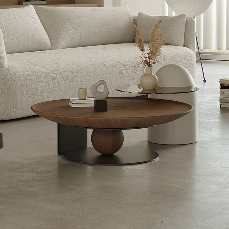 Modern Wood Coffee Table Round Nesting Coffee Table Set for Living Room