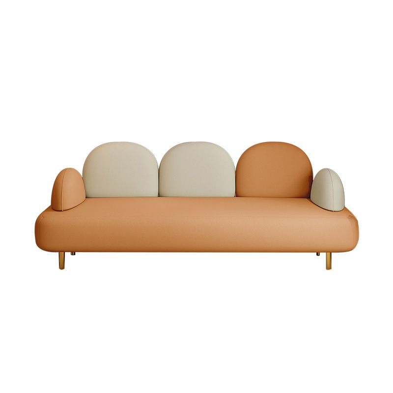 Modern Faux Leather Sofa Metal Gold Legs Recessed Arm Curved Sofa
