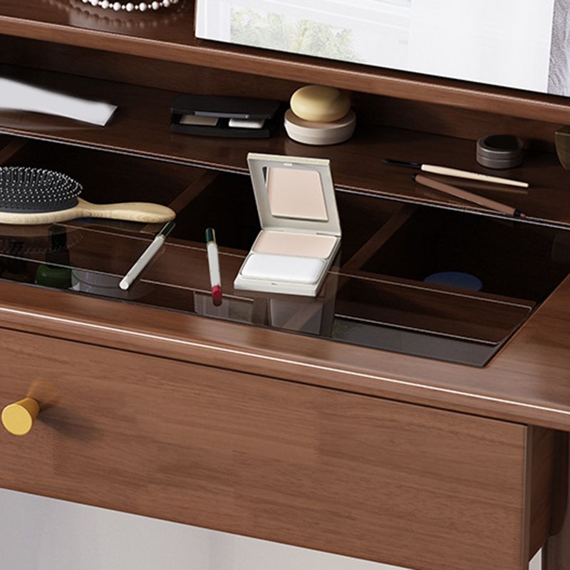 Mirrored Wood Makeup Dressing Table Stool Set in Natural/Walnut Finish