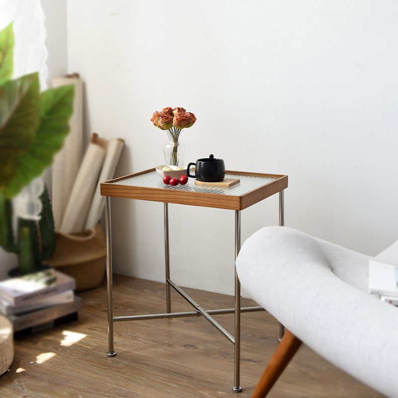 Modern Cross Legs End Slide Table Clear Tray Top Corner Table