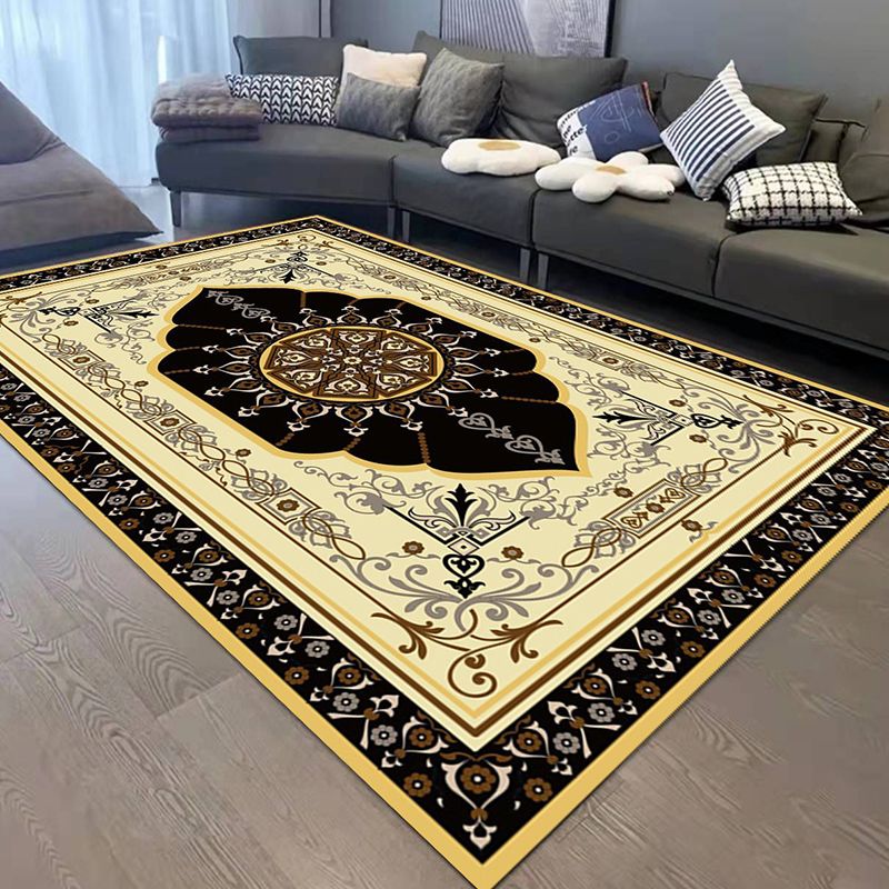 Yellow Graphic Carpet Polyester Bohemian Carpet Washable Carpet for Living Room