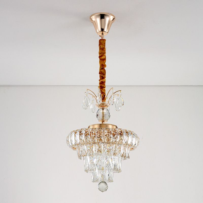 Pendard LED Chandelier Simple Dining Salle suspendue plafond plafond avec nuance de cristal claire conique à plusieurs niveaux, 12 "/ 18" W