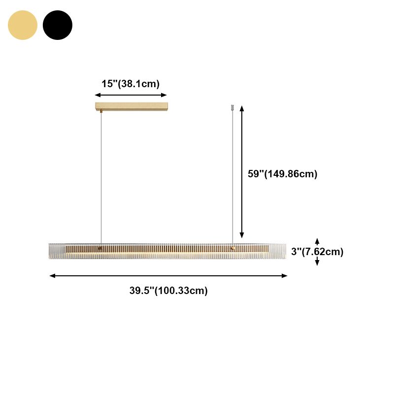 Straight Island Light Modern Metal LED Island Pendant with Glass for Living Room