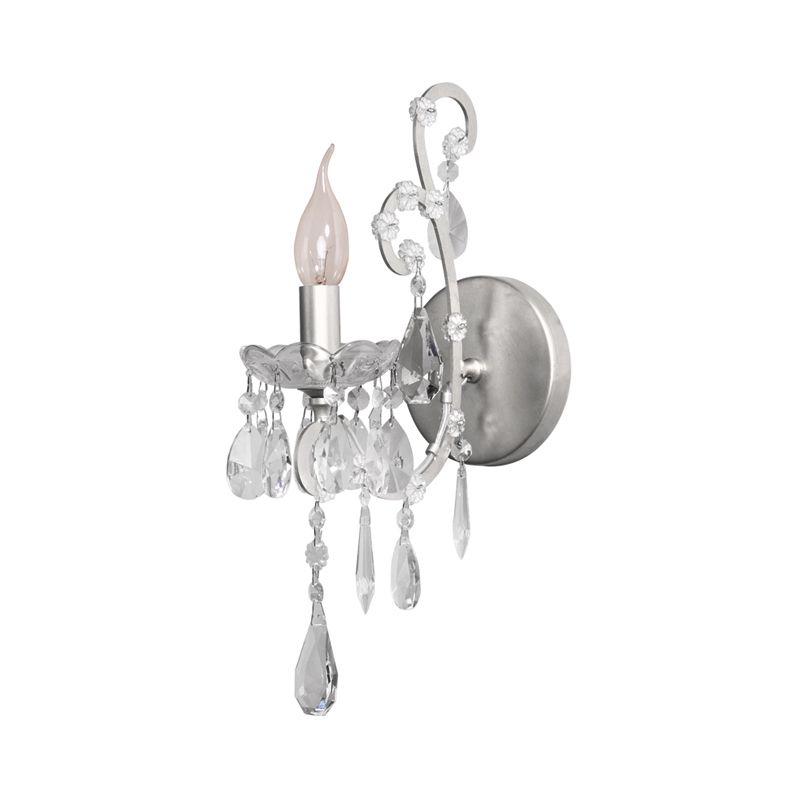 Kaarsenstijl metalen sconce licht rustiek 1 lichte woonkamer muurverlichting in zilver/goud met kristaldruppel