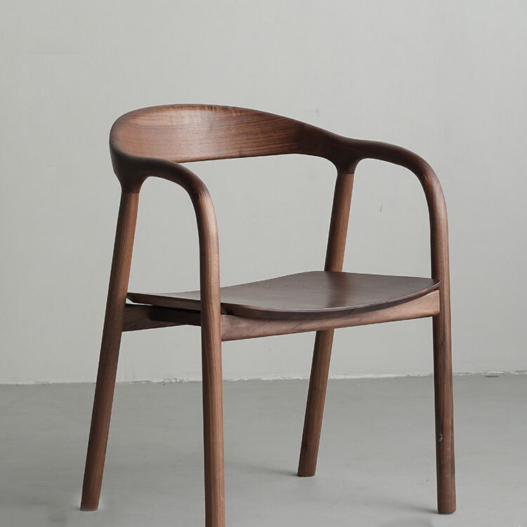 Contemporary Indoor Walnut Wood Open Back Arm Dining Chair in Brown