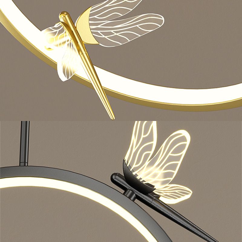 Anillo y libélula Led colgante artística simple acrílico lámpara colgante de la cama colgante