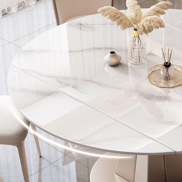 Round Sintered Stone Dining Table Modern Extendable Furniture with Pedestal Base