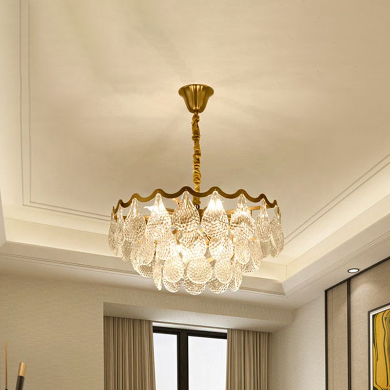 Tiered Bedroom Chandelier Lamp Postmodern Clear K9 Crystal 8 Bulbs Brass Suspension Light