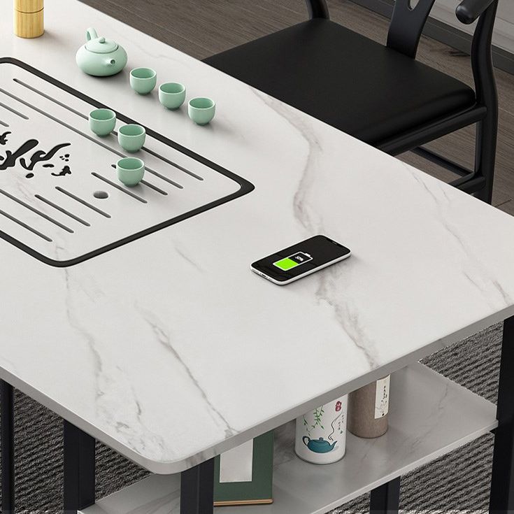Slate and Metal Table Modern Minimalist Storage Rectangular Dining Table
