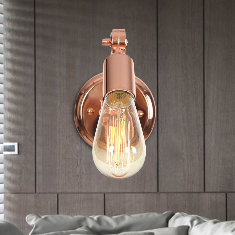 Roségold bewaffnete Wandleuchte Retro Industrial Iron 1 Leichte Badezimmer Rotatable Wandlampe mit freiliegerischer Glühbirne